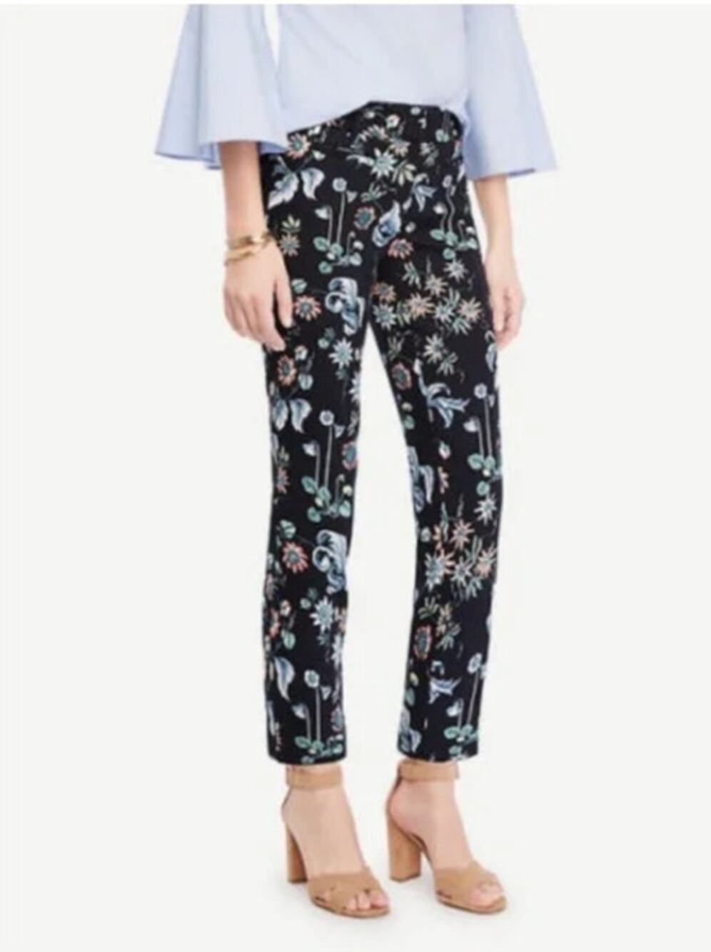 Ann Taylor Devin Slim Fit Cropped Pants Size 4 Navy Floral Office Twee NWT